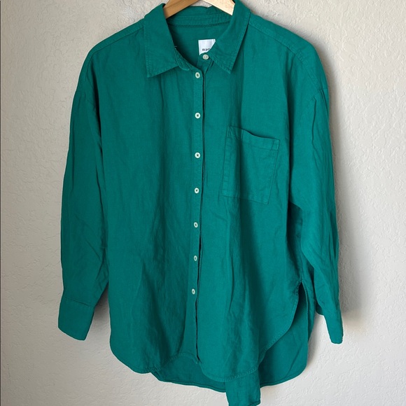 Maeve green linen cotton bennet relaxed fit button down shirt - Picture 2 of 11